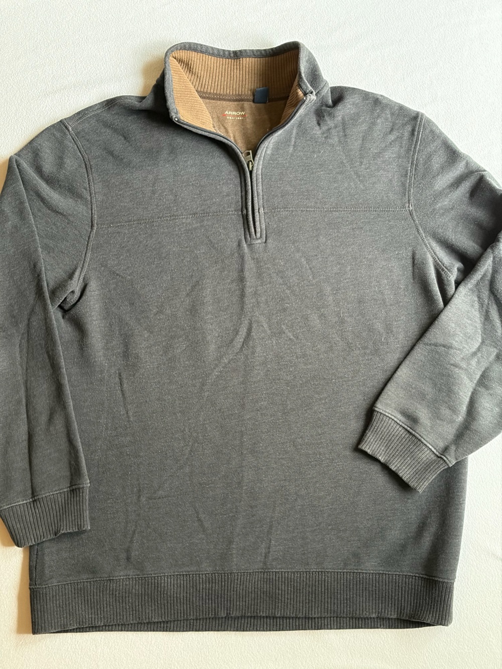 Arrow Men’s Gray Quarter Zip Pullover Sweater Large Work Office Layers